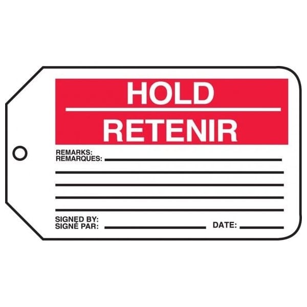 Accuform French Bilingual Safety Tags, HOLD, 5.75in x 3.25in, RP-Plastic, 5PK TCF404PTM - main